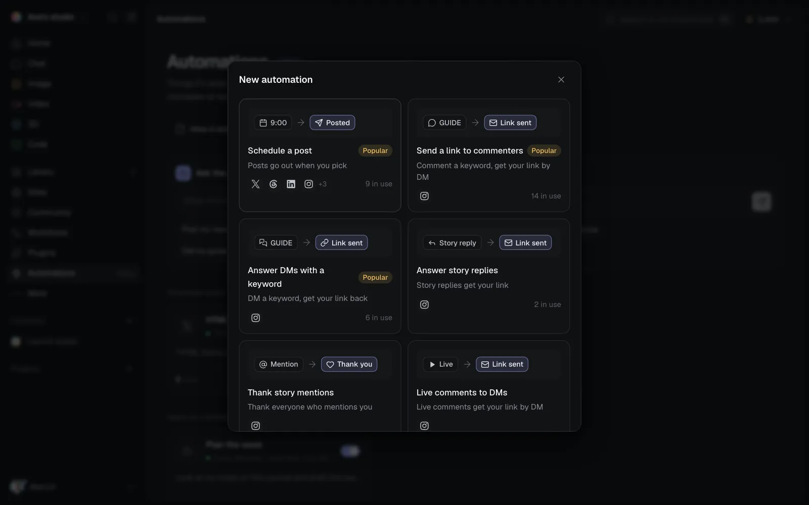 New automation: each idea's picture shows what sets it off and what Fil does, with how many automations use it