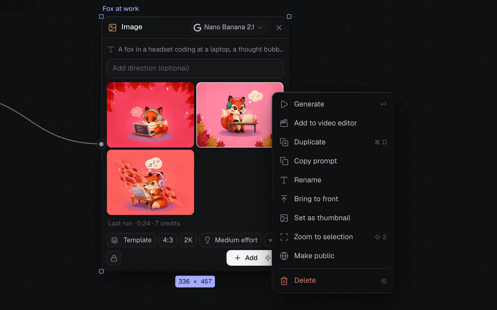 An Image node's right-click menu, from Generate to Delete