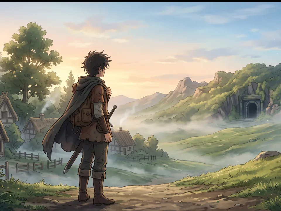 Anime: Cel-shaded figures under painted skies
