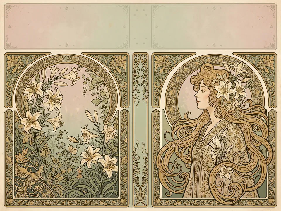 Art nouveau: Flowing lines, lilies and ornamental arches
