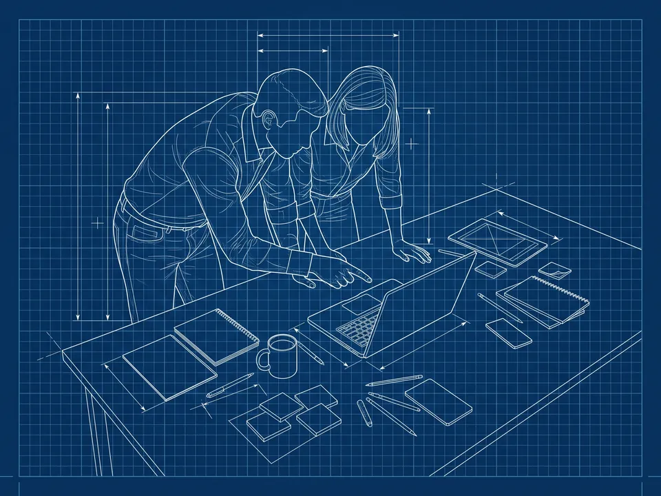 Blueprint: White line on a blue grid