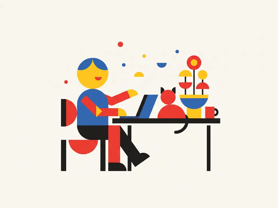 Geometric: Built from circles and rectangles