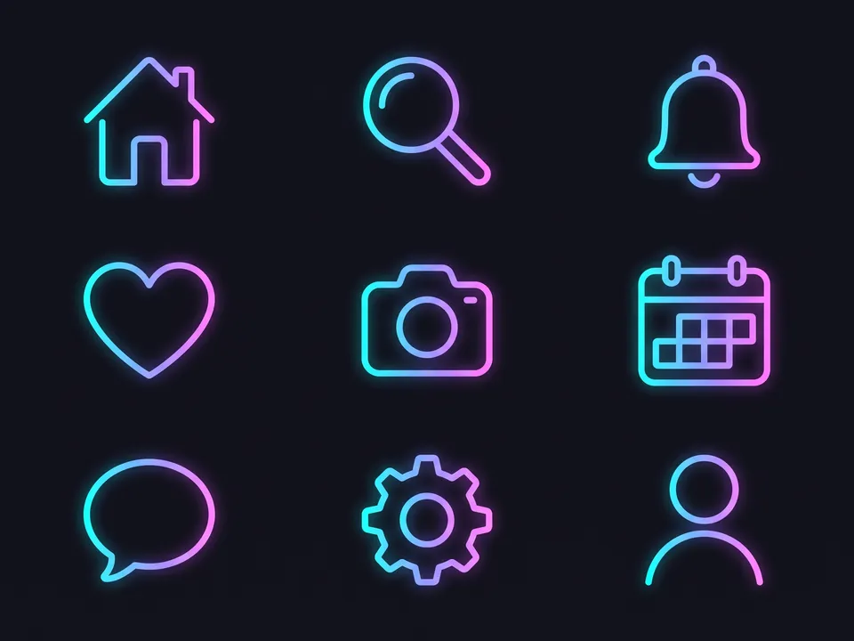 Gradient line: Thin outlines with a vivid gradient stroke