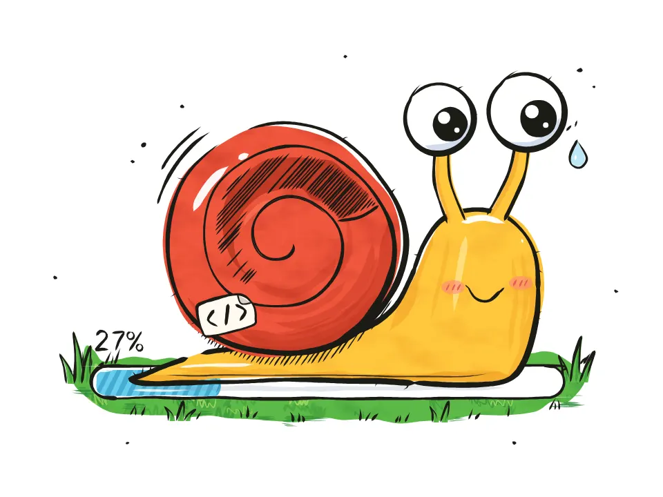 Ink sketch: Wobbly brush line, hatching, googly eyes