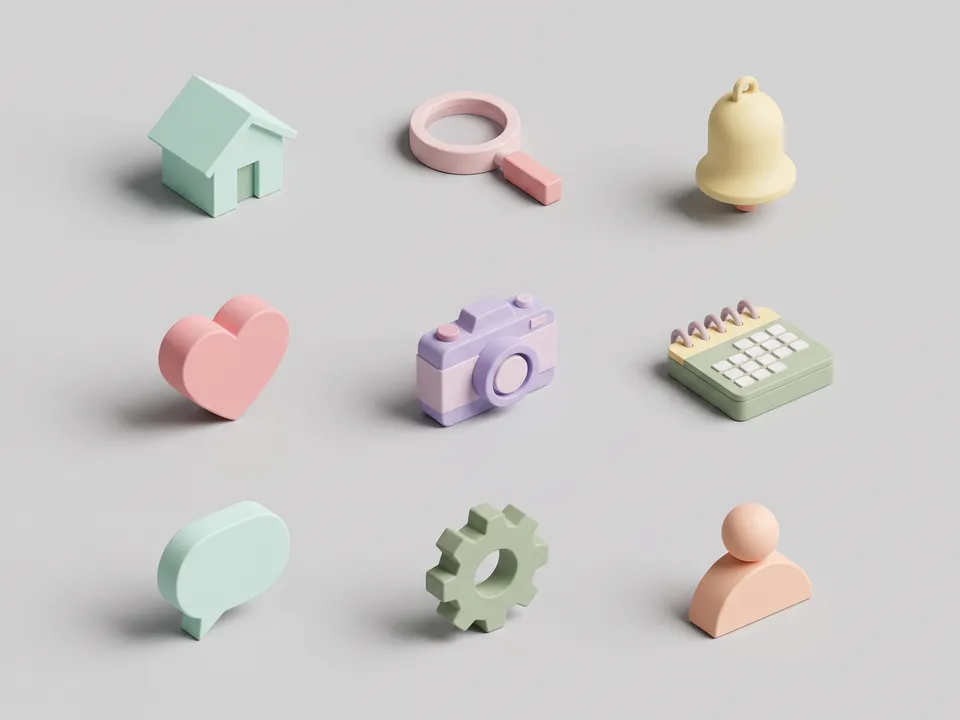Isometric icons: Tiny isometric blocks in soft colour