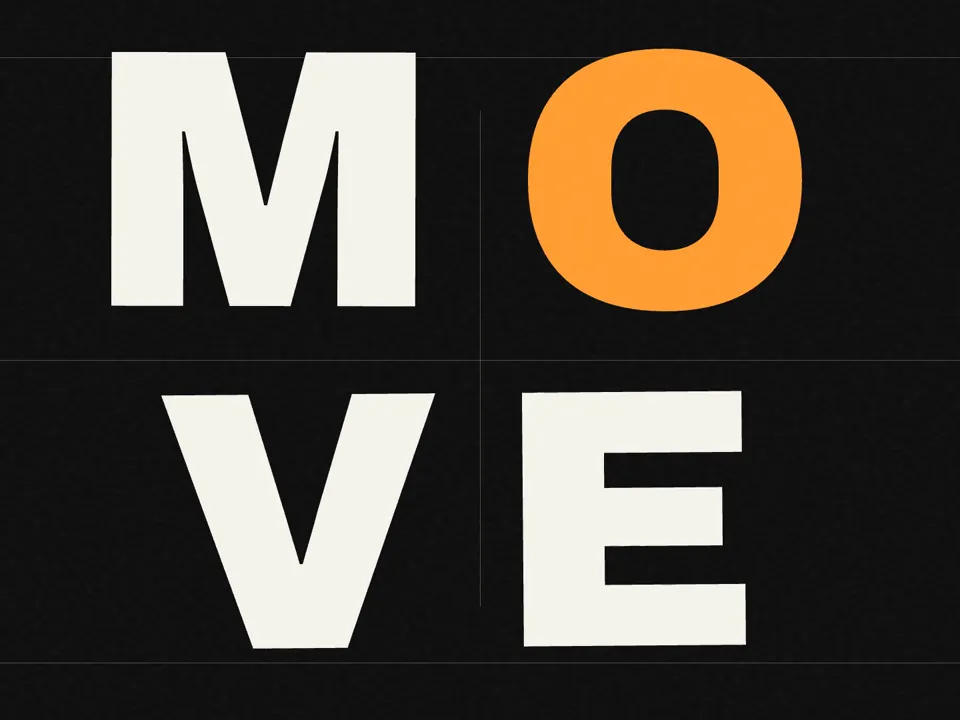 Kinetic type: Huge cropped type, a grid and one signal colour