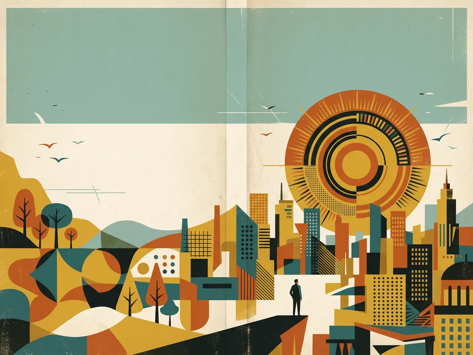 Mid-century: 1960s cut shapes in a few warm inks