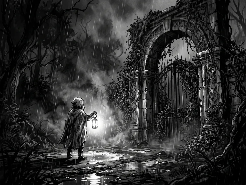 Film noir: Black and white, rain and hard shadows