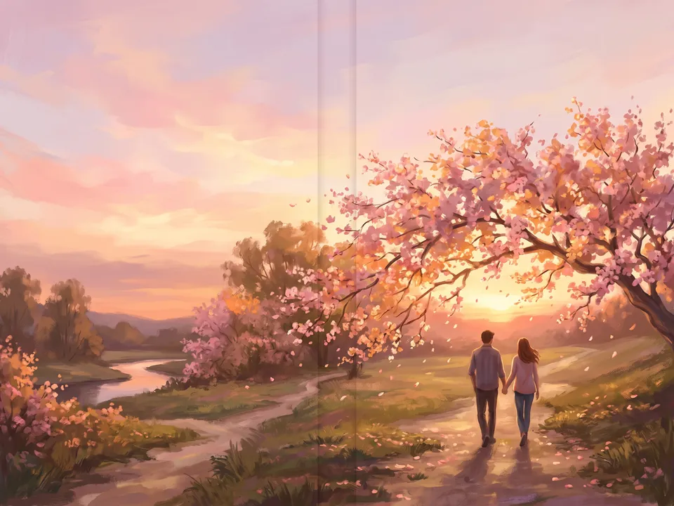 Romantic painting: Loose brushwork and blossom light