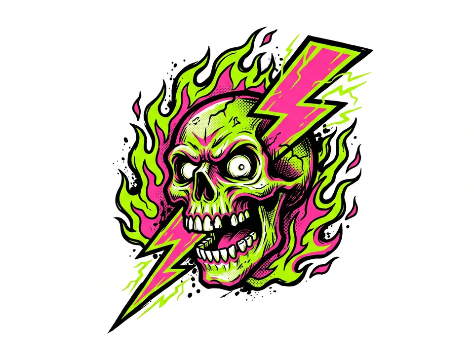 Skate graphic: Acid colours and a cartoon skull