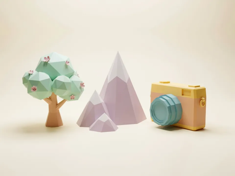 Soft 3D: Pastel matte shapes and soft shadows