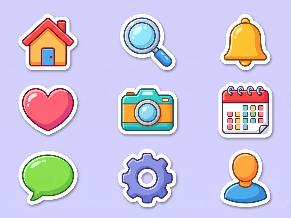 Sticker icons: Die-cut stickers with white borders