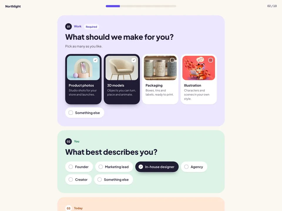 Soft: Pastel blocks, a colour a question, rounded type