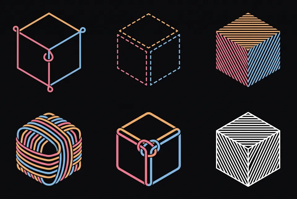 Geometric marks from the Logo and brand guide workflow, made for “A logo for Fil, a creative canvas where one idea branches into images, video and 3D”