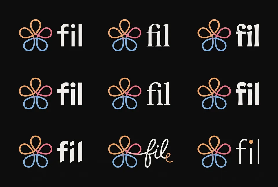 Wordmarks from the Logo and brand guide workflow, made for “A logo for Fil, a creative canvas where one idea branches into images, video and 3D”