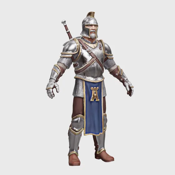 3D model from the Character gear workflow, made for “A city-watch knight in steel plate and a blue tabard, fitted to three builds”