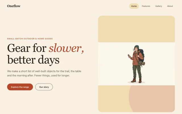 Website from the Website with a CMS workflow, made for “A shop and journal for Oneflow, small-batch outdoor gear”