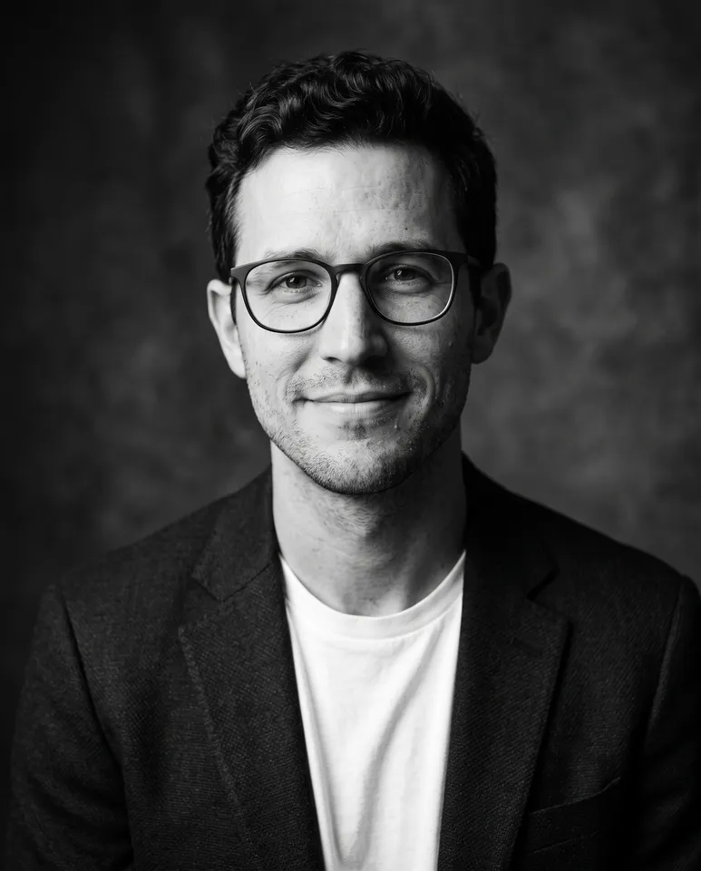 Black and white from the Headshots workflow, made for “Professional headshots for my LinkedIn, my website and conference speaker bios”