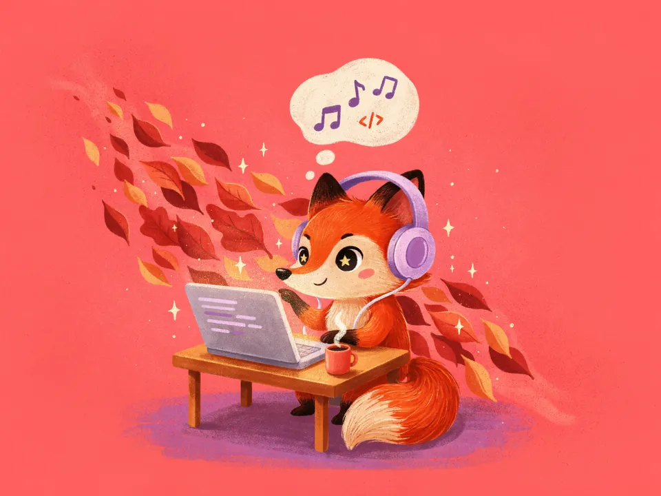 Scene 1 from the Illustration set workflow, made for “A little red fox who codes, for our app’s onboarding screens”
