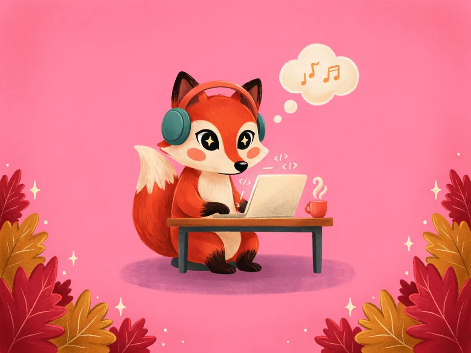 Scene 2 from the Illustration set workflow, made for “A little red fox who codes, for our app’s onboarding screens”