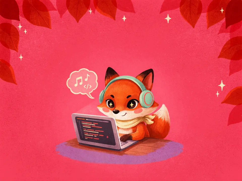 Scene 3 from the Illustration set workflow, made for “A little red fox who codes, for our app’s onboarding screens”