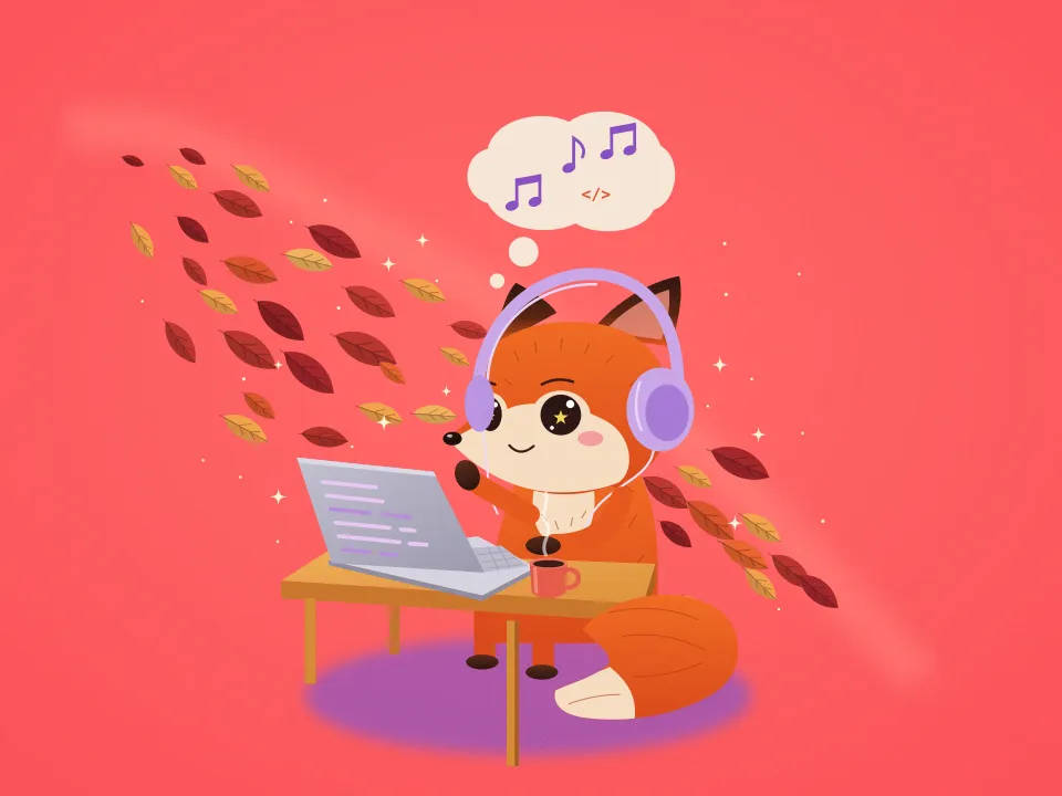 SVG version from the Illustration set workflow, made for “A little red fox who codes, for our app’s onboarding screens”