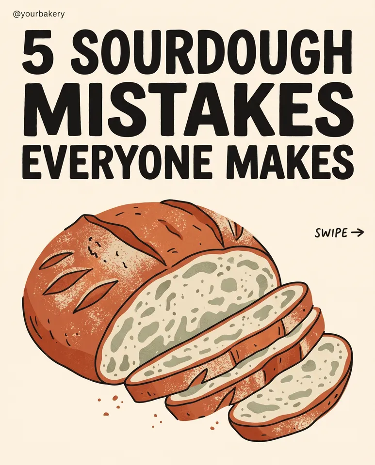 Slide 1 from the Instagram carousel workflow, made for “5 mistakes beginners make with sourdough, for our bakery’s Instagram”