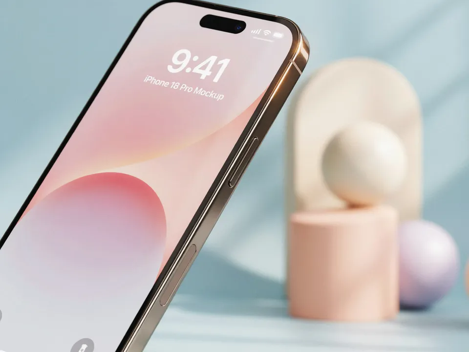 Close-up from the Product photoshoot workflow, made for “Our new phone on soft pastel podiums and an arch, for the launch page”