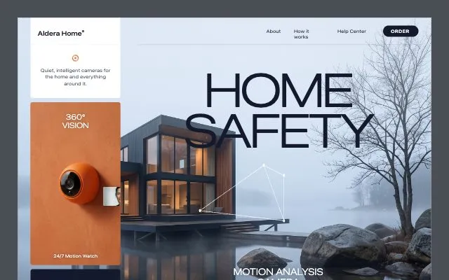 Website from the React website workflow, made for “A site for Aldera Home, smart home cameras that keep your family safe”