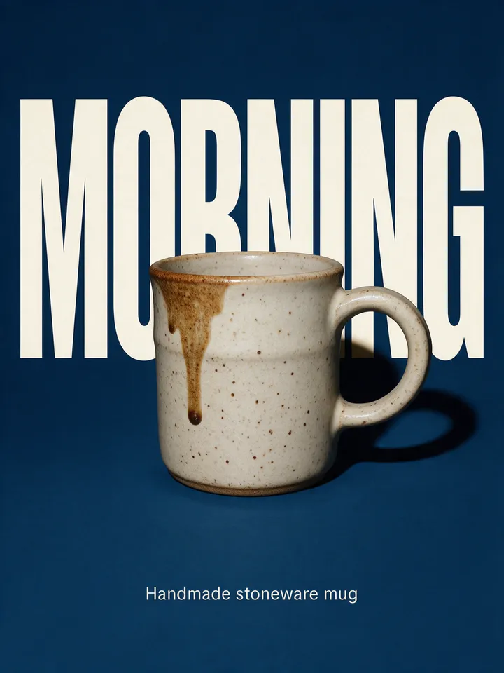 Bold type from the Social campaign workflow, made for “Launch posts for my handmade stoneware mug: three posters, a coffee pour shot and a post for every platform”