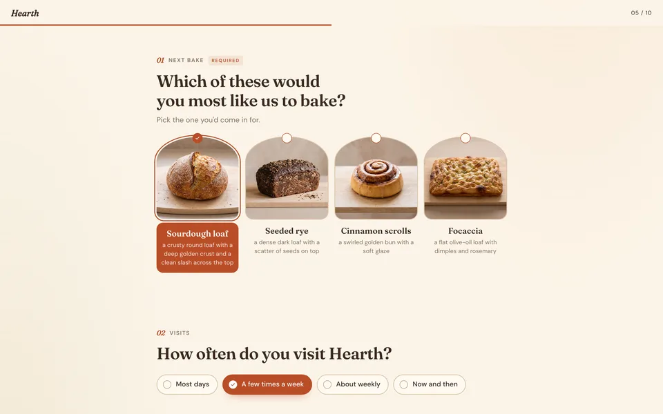 Survey from the Survey workflow, made for “A survey for the clients of Northlight, our design studio: what they would hire us for next and what they would pay”