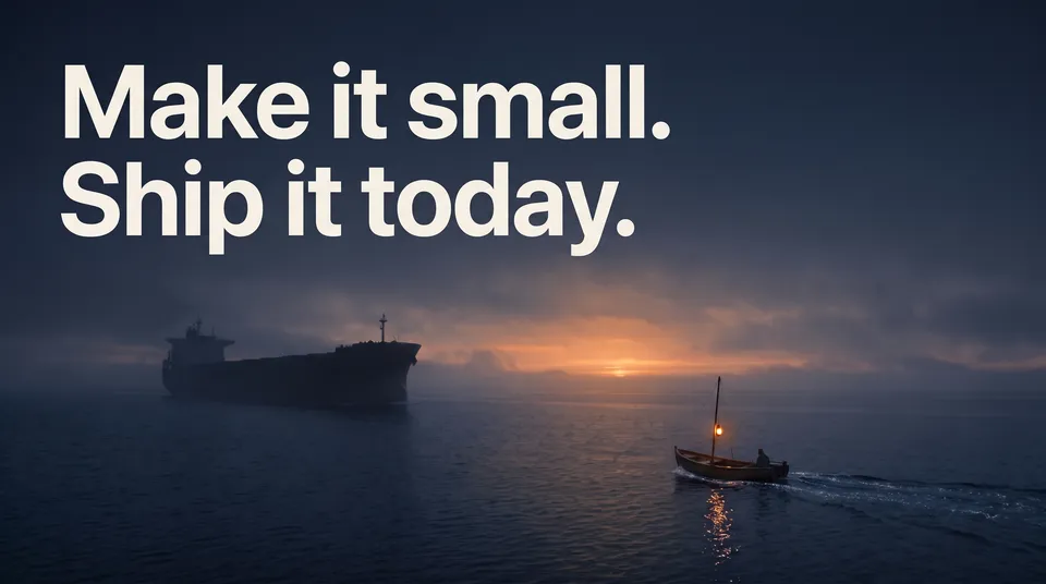 Last slide from the Talk slides workflow, made for “A 10-minute talk on why small teams ship faster with AI, for a design conference”