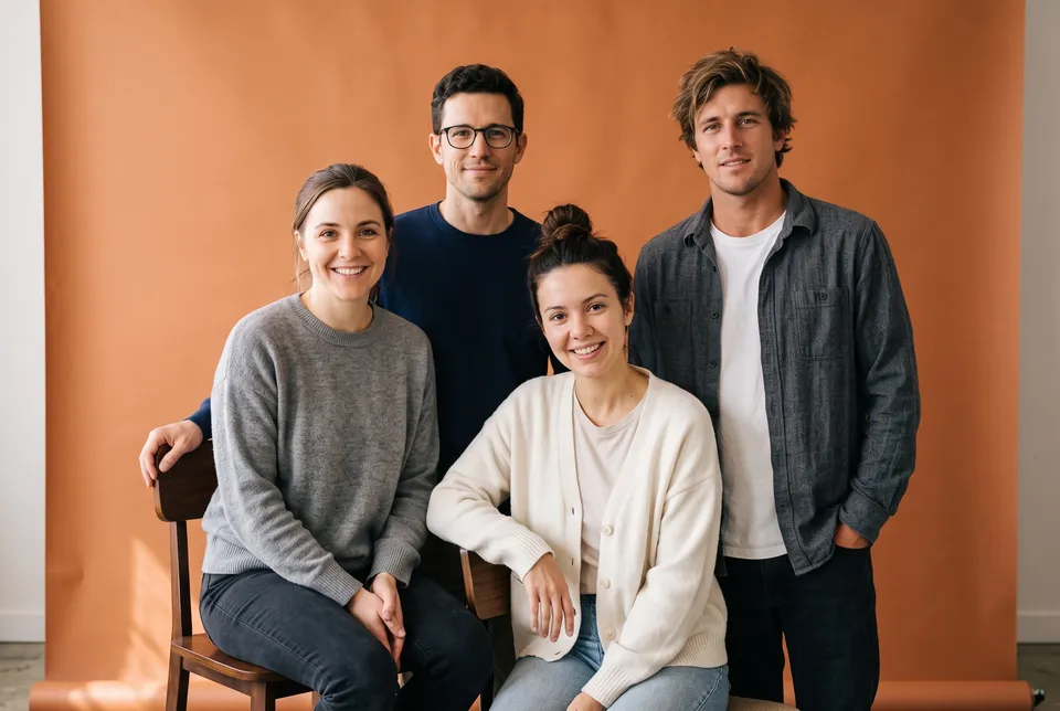 Studio from the Team photo workflow, made for “A team photo for our about page: four people at a small design studio, relaxed and friendly”