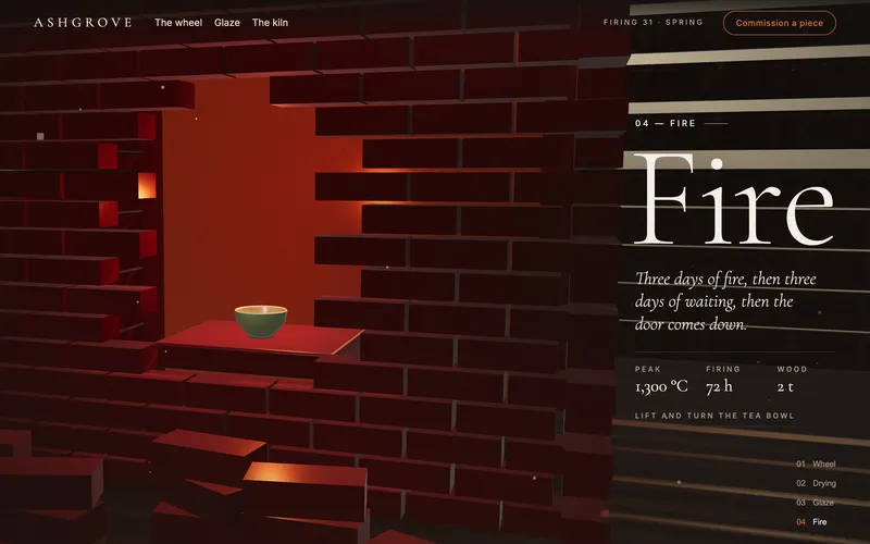 Three.js landing page: key art, pieces, closing print and landing page