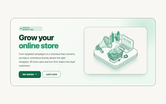 Component from the HTML component workflow, made for “A hero banner for a service that grows online stores”
