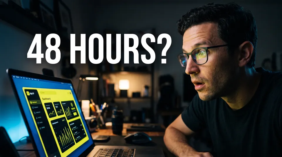 Cinematic thumbnail from the YouTube thumbnails workflow, made for “My video on building a whole app in one weekend with AI, with me amazed at the result”