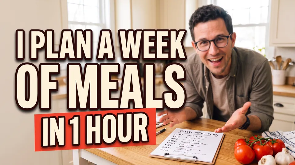 Title card from the YouTube video plan workflow, made for “A 10-minute video on how I plan a whole week of meals in one hour, for busy parents”