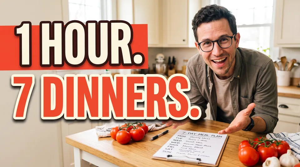 Thumbnail from the YouTube video plan workflow, made for “A 10-minute video on how I plan a whole week of meals in one hour, for busy parents”